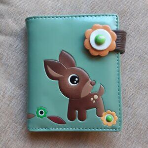 *NWT Shagwear Green Woodland Forest Deer Owl Slim Bifold Wallet Vegan Leather